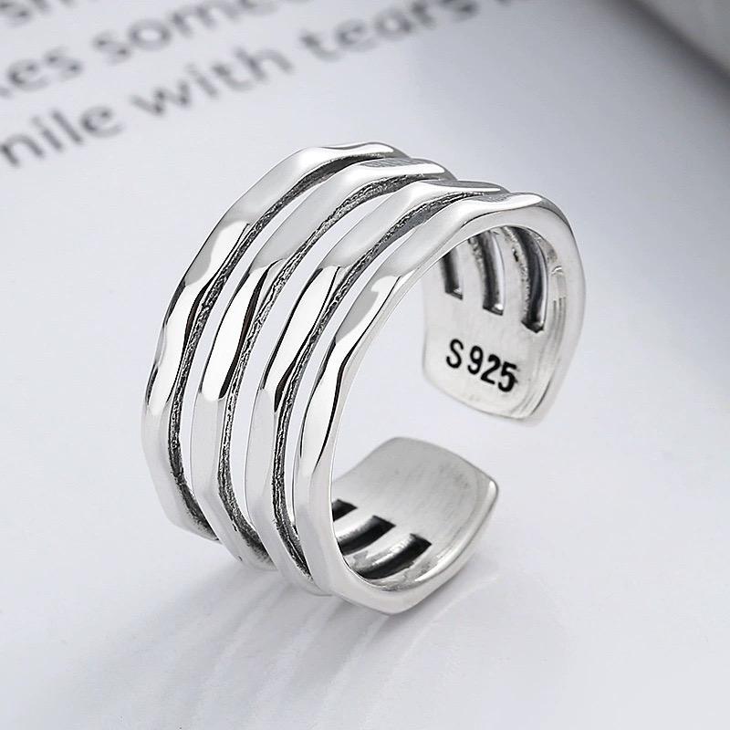 

BF CLUB 925 Sterling Rings for Women Simple Geometric Handmade Irregular Wide Layred Ring Allergy For Birthday Gift resizable