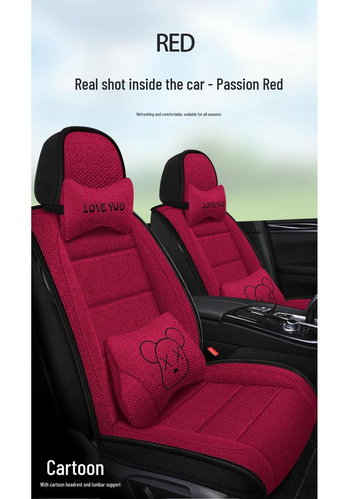 Five-Seater Full Coverage Coarse Linen Car Seat Cushion Cover