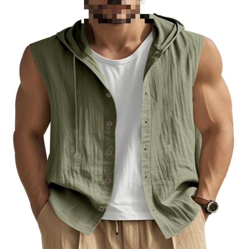 Men's Hooded Sleeveless Shirt Cotton Slim Fit Pullover