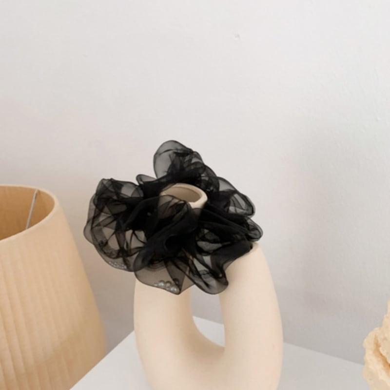 LILYKORI [New Color]Black Hair Scrunchie With Pearl