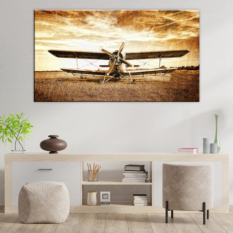 Vintage Airplane Poster HD Wall Picture Retro Style Old Biplane Canvas Poster Artwork Canvas Painting Wall Art Home Decor