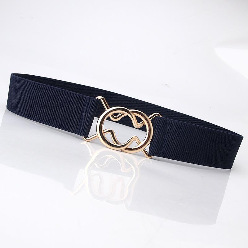Ceinture Minimaliste Noire Élastique à Taille Haute pour Femme avec Double Boucle Ronde