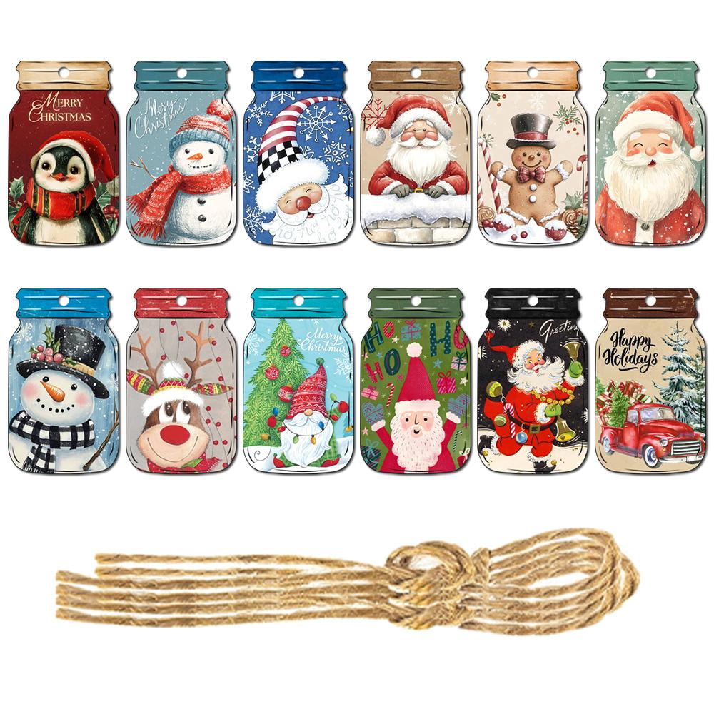

12/24 шт. Праздничные рождественские держатели для подарочных карт в банках Мейсона, подвесные украшения с мешочками для конфет для елочных игрушек, новый год 12pcs