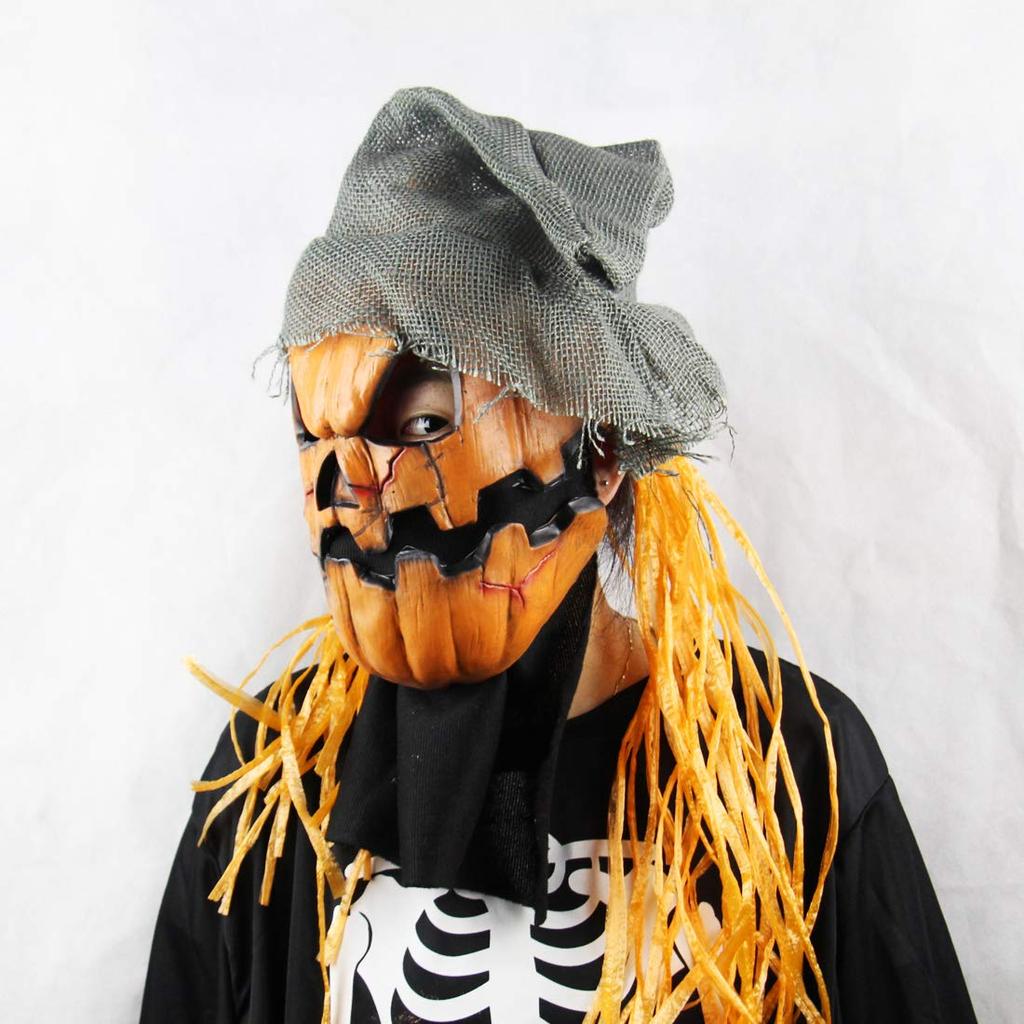 EnergyPower Halloween Party Mask - Pumpkin Zombie Jack-o'-lantern - Super Realistic Mask with Hair and Hat - Scary! Pumpkin, Devil, Alien, Satan, Demo