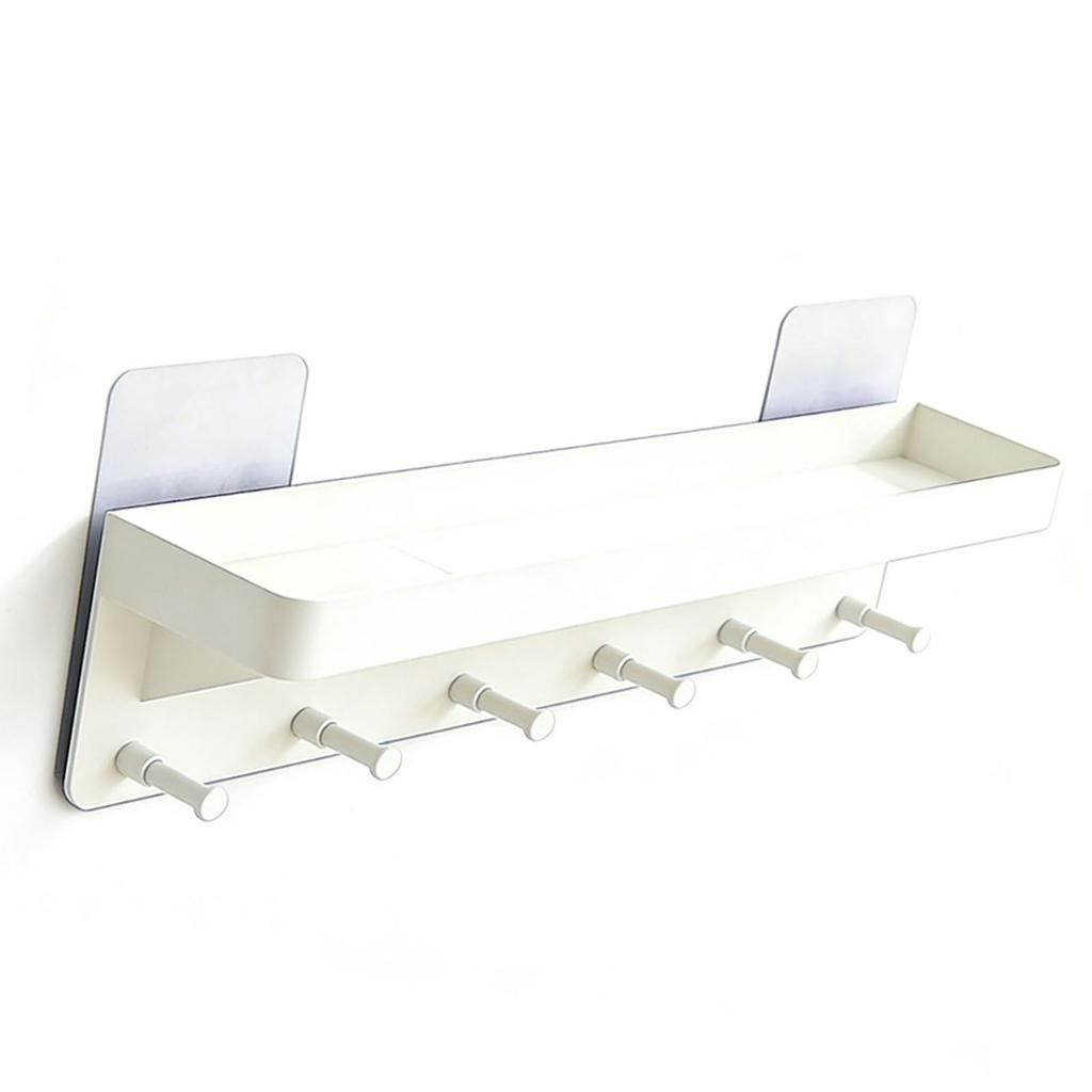 Wall Key Holder Mail Organizer Wall Mount Hanging Key Rack with 6 Hooks for Sunglasses Wallets White