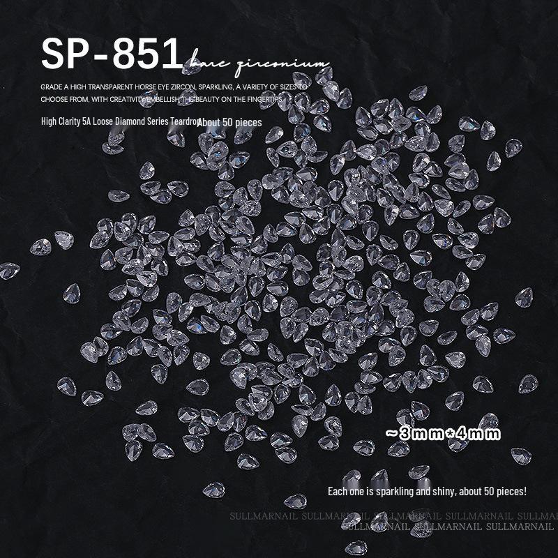 Nail Art Jewelry: Transparent Zircon Diamonds In Various Shapes (50 Pcs)