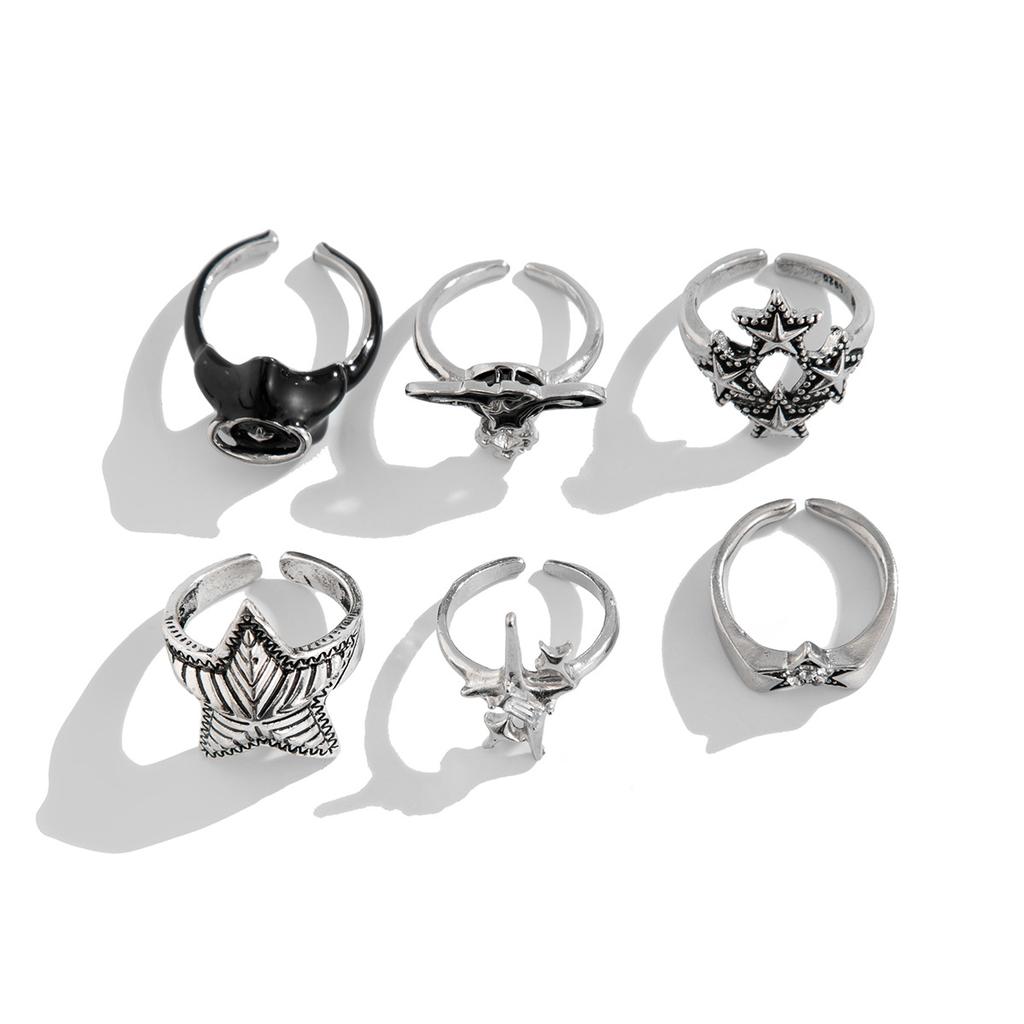 Vintage Five-Pointed Star Ring for Men High-End Hip-Hop Personality Dark Style Ring Set Men's Jewelry