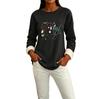 Women's Long Sleeve Round Neck Top with Halloween Print, Cozy Winter Casual Pullover
