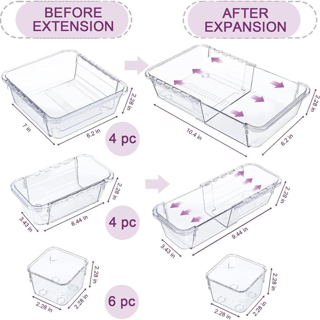 Transparent Drawer Partition Storage Box Freely Extendable and Stackable Storage Box Desktop for Organizing Sundries Storage Compartment Box