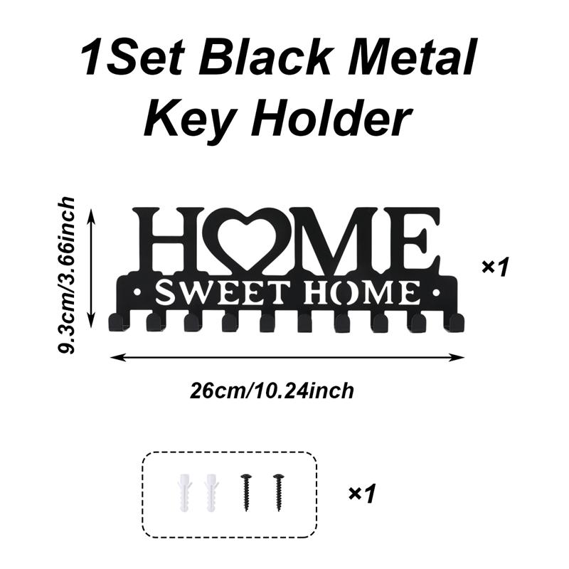 1PC Black Metal Key Holder Wall Mounted Key Holder Sweet Home Design Style Key Holder with 10 Hooks