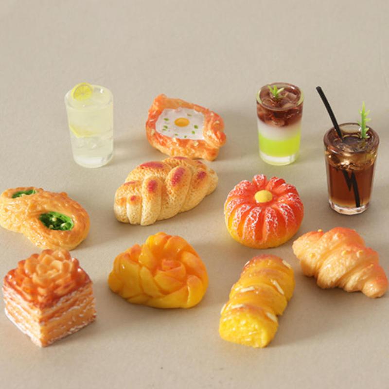 5Pcs Miniature Dollhouse Sumilation Mini Bread Dim Sum Drink With Plate Afternoon Tea Decoration For Kid Pretend Play Toys