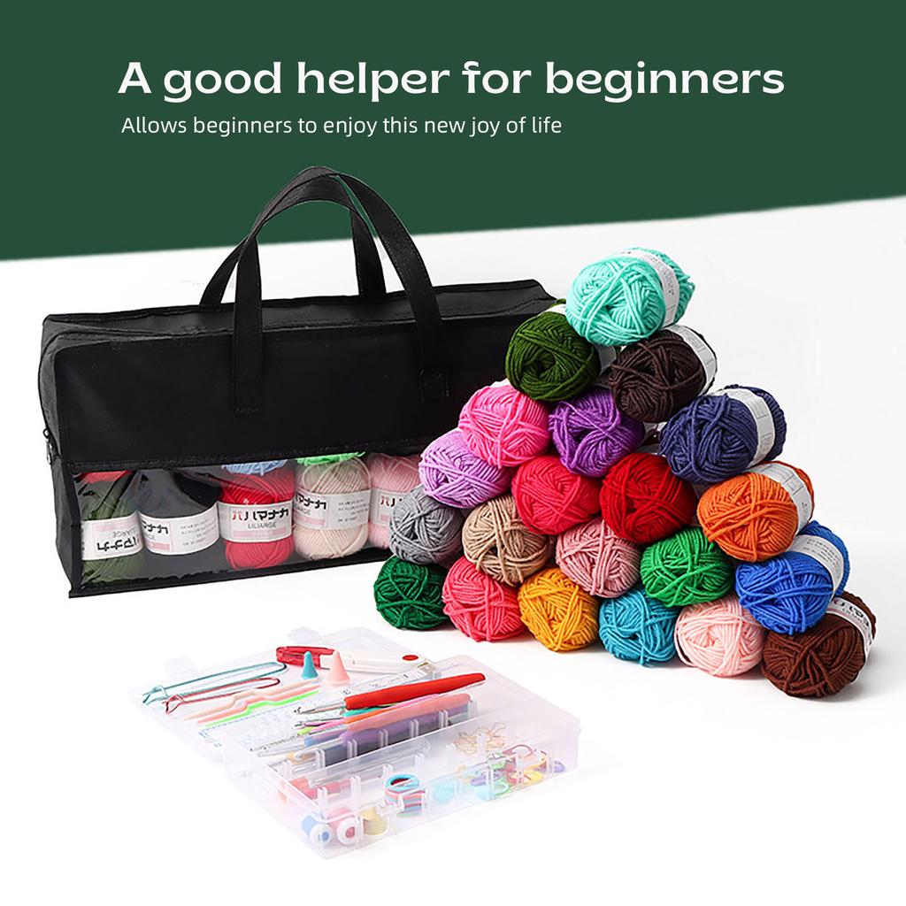 Ergonomic Crochet Hook Set with 40 Color Crochet Yarn Beginner Crochet Hook Set with Knitting Accessories Crochet Bag