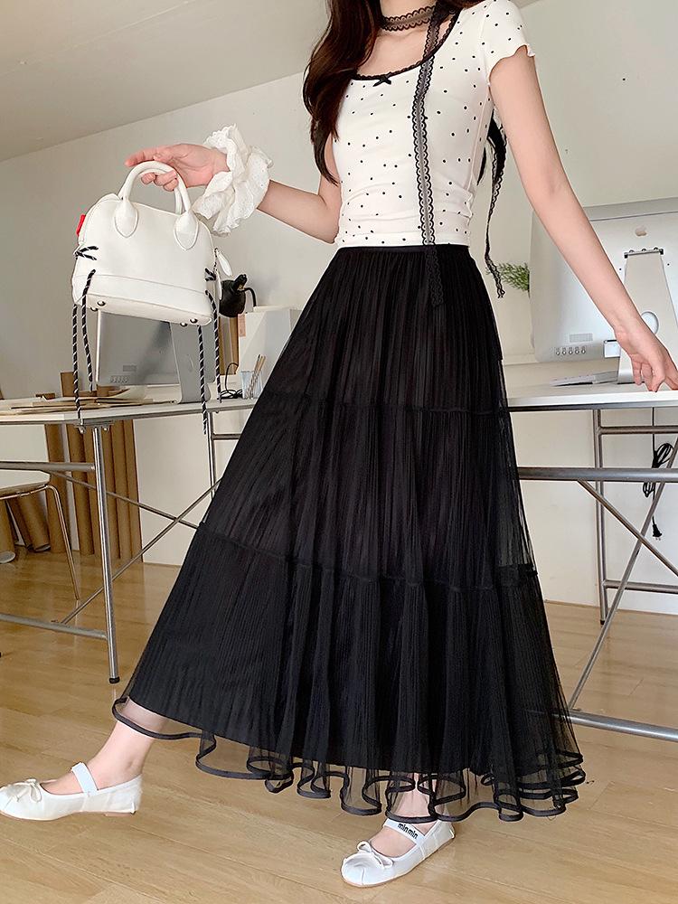 2026 Spring Plus Size Women's Korean Style Patchwork Elastic Waist Skirt