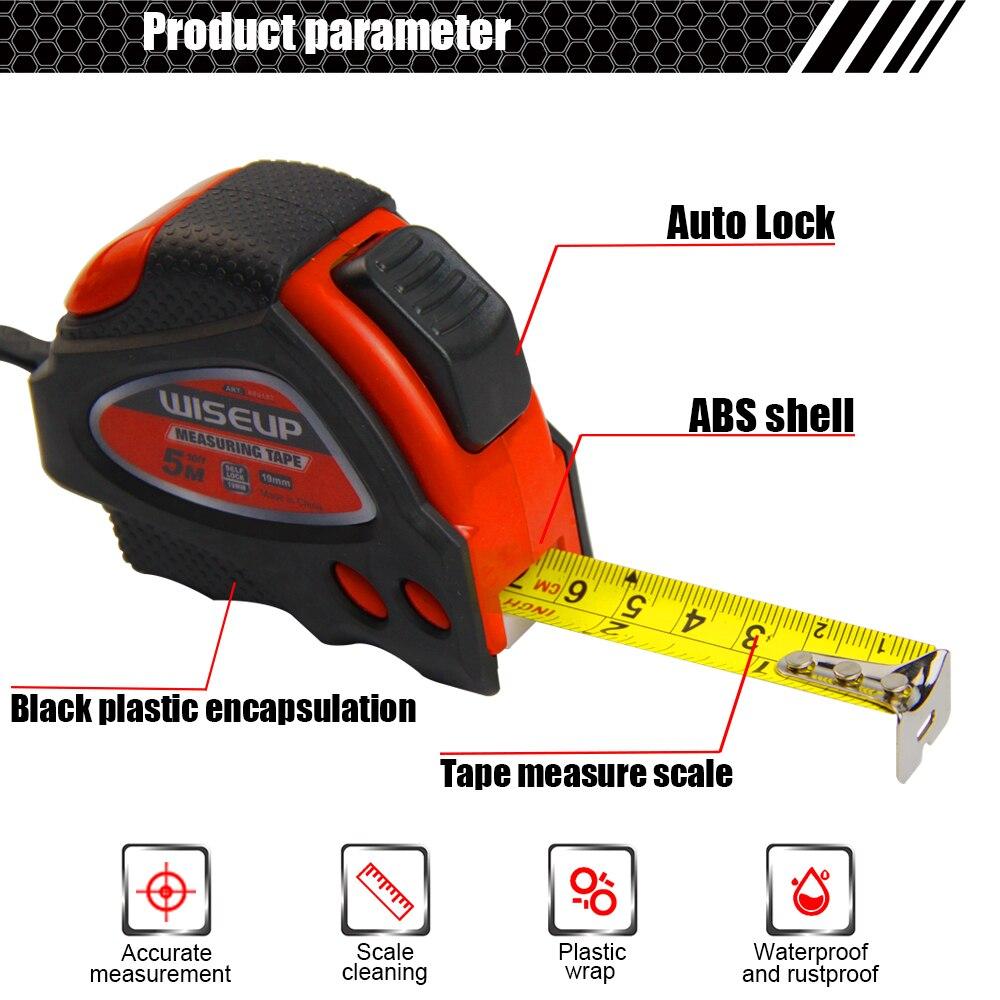WISEUP 3/5/7.5M High-precision Tape Measure Automatic Locking Steel Tape Measure Rubber Telescopic Professional Measuring Tool