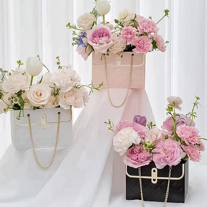 Valentinstag Blumenkasten mit Griff Rechteckige Geschenktasche Handkorb für Blumen