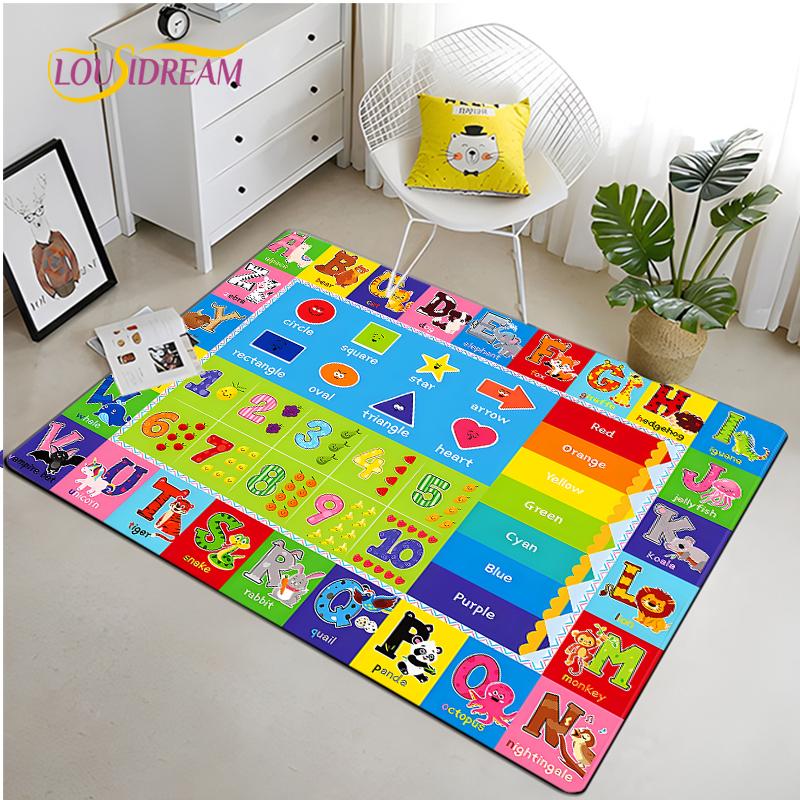 IMIKEYA Dětská hrací podložka Kolekce Hrací čas Abeceda ABC Roční období Měsíce Ovoce a Tvary Vzdělávací koberec do herny ložnice