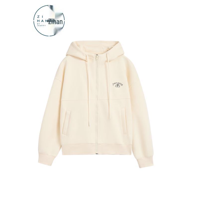 ZIHAN Women s Cropped Penguin Embroidered Zip Hoodie L