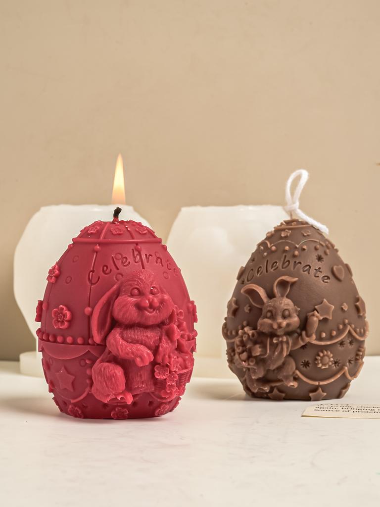 DIY Easter Bunny Egg Silicone Candle Mold 3D Embossed Rabbit Handmade Soap Plaster Resin Ornaments Crafts Molds Home Decor Gifts