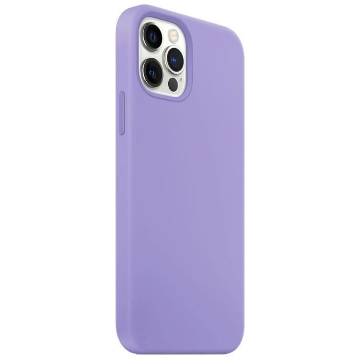 Coque et Verre Trempé - E.F.CONNECTION - pour iPhone 12 Pro Max - Silicone Liquide - Violet - Anti-choc
