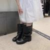 New Cool Coarse Heel Belt Buckle Pants Boots Women's Round Head Short Western Boots Skinny Wide Mouth Martin Boots