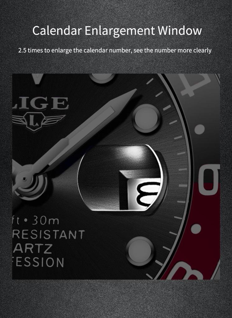 LIGE Men's Green Waterproof Quartz Calendar Sports Wristwatch