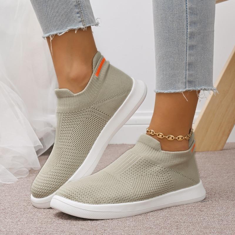 Fashion Spring and Autumn New Single Shoes Women's Flat Slip Feet Flying Weave Breathable Casual Light Soft Sole Shoes