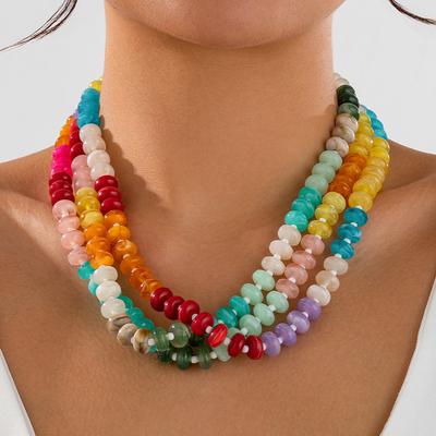 Bohemian Colorful Acrylic Beads Choker Necklace for Women Statement Clavicle Chain Y2K Neck Jewelry Gift