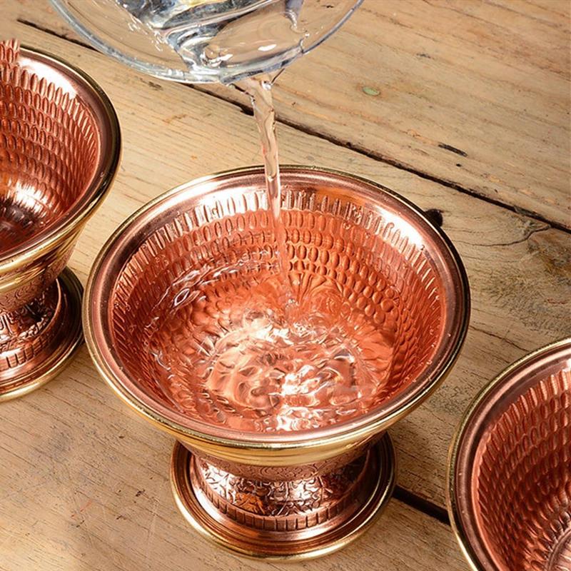 7pcs Ancient Red Copper Tantric Bowl Engraving Goblet Tibetan Bowl 8.8cm Holy Water Cup Buddhist Home's Gift Desktop Decorative
