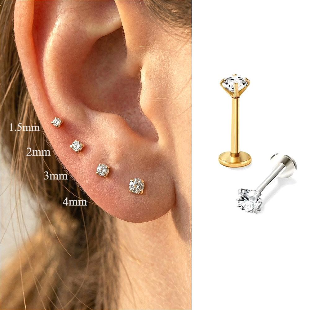 2/8PCS Stainless Steel Eearring Nose Stud Cartilage Piercing Jewelry Helix Tragus Lip Gold Color Tiny Earrings for Women 18G