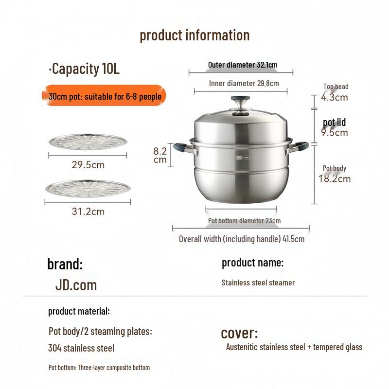 WODHO 304 Stainless Steel Double Layer Steamer Pot
