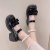 French high-heeled Mary Jane small leather shoes women's spring and summer new versatile bow pearl thick-soled thick-heeled single shoes