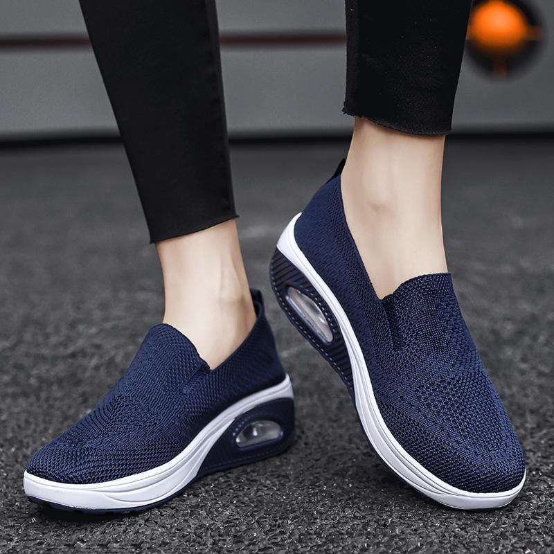 Women Slip on Walking Shoes Air Cushion Sneakers Pink Grey Black Blue Elevator Platform Orthopedic Socks Shoes Plus Size