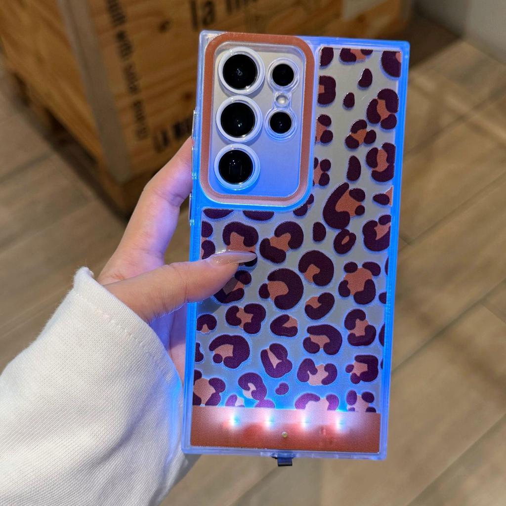Samsung S25 Ultra Leopardenmuster Anruf-Alarm Hülle mit Sprachaktiviertem Blinken
