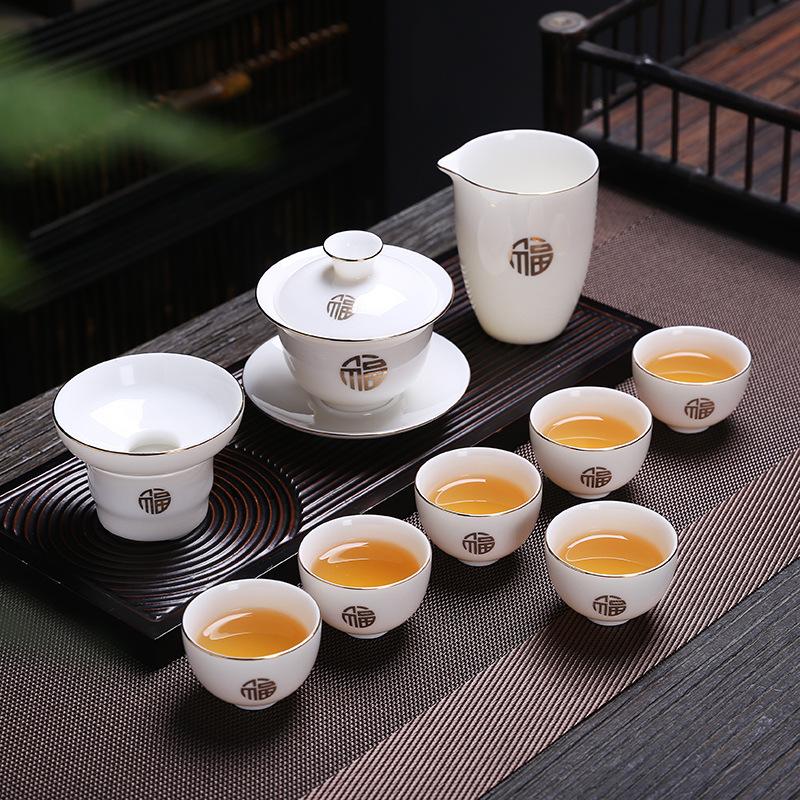 Keramik weißes Speckjade Porzellan Kung Fu Tee-Set Haushaltsgeschenke Geschäftsfirma Veranstaltungsgeschenke