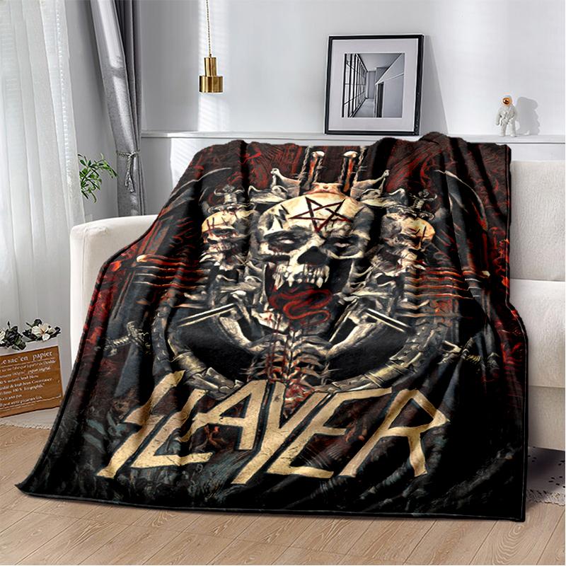 3D Retro Band Slayer Heavy Metal Rcck Sign Blanket,Soft Throw Blanket for Home Bedroom Bed Sofa Travel Cover Kid Gift
