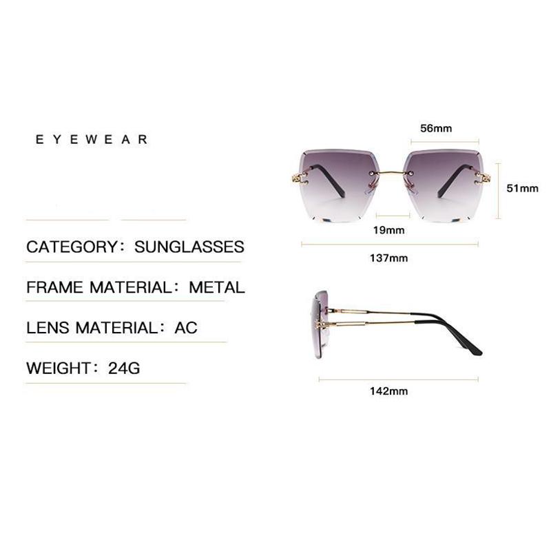 Vintage Brand Designer Rimless Metal Square Sunglasses Women Sun Glasses For Men Trendy Punk Fashion Luxury Ladies Cutting Shade