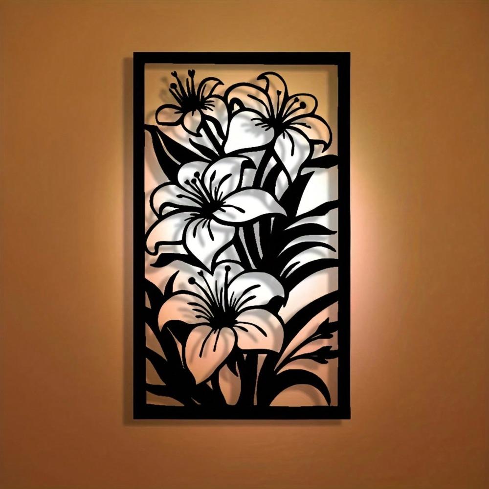 Laser Cut Metal Wall Art Lily Flower Decor for Home Office Living Room Bedroom Garden Gift