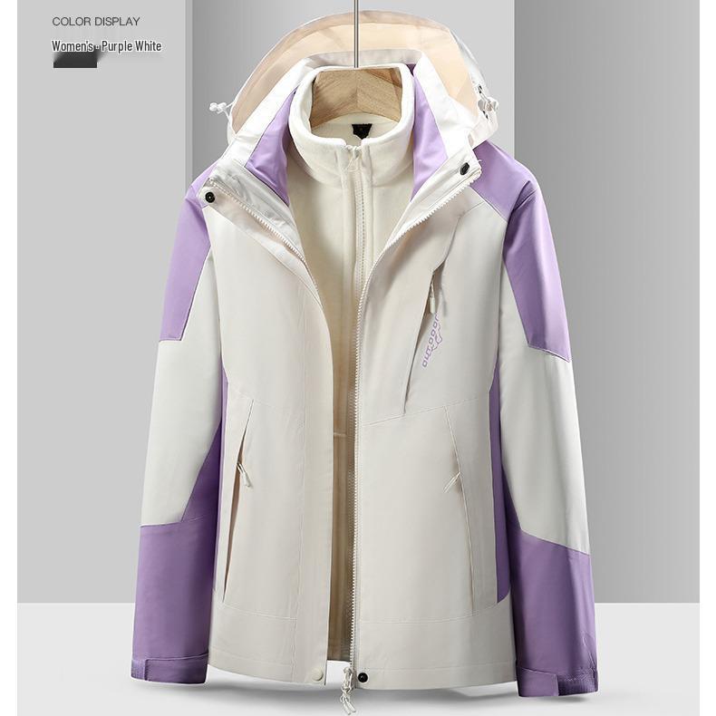 Couple's Ski Jacket Set: Women's 3-in-1 Detachable Liner & Men's Mink Velvet, Windproof & Waterproof for Autumn/Winter.
