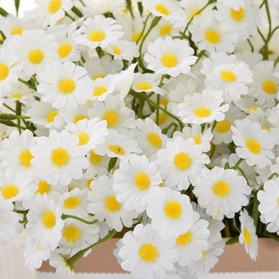 6Pcs Artificial White Daisies Realistic Fake Flower Branch Home Office Wedding Party Table Centerpiece Indoor Outdoor Faux Bloom Plants Decoration