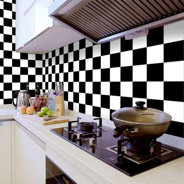 DIY Oil Proof Kitchen Furnitur Wall Stickers Self Adhesive Papel De Parede Bathroom Tile 3D Waterproof Vinyl Cabinet Wallpaper