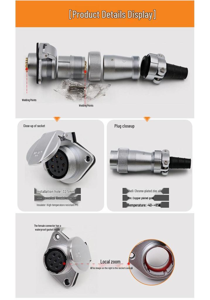 Weipu WF324 Aviation Plug, Male Connector, 13-Pin, 19-Core, Waterproof, Flange-ZG Design