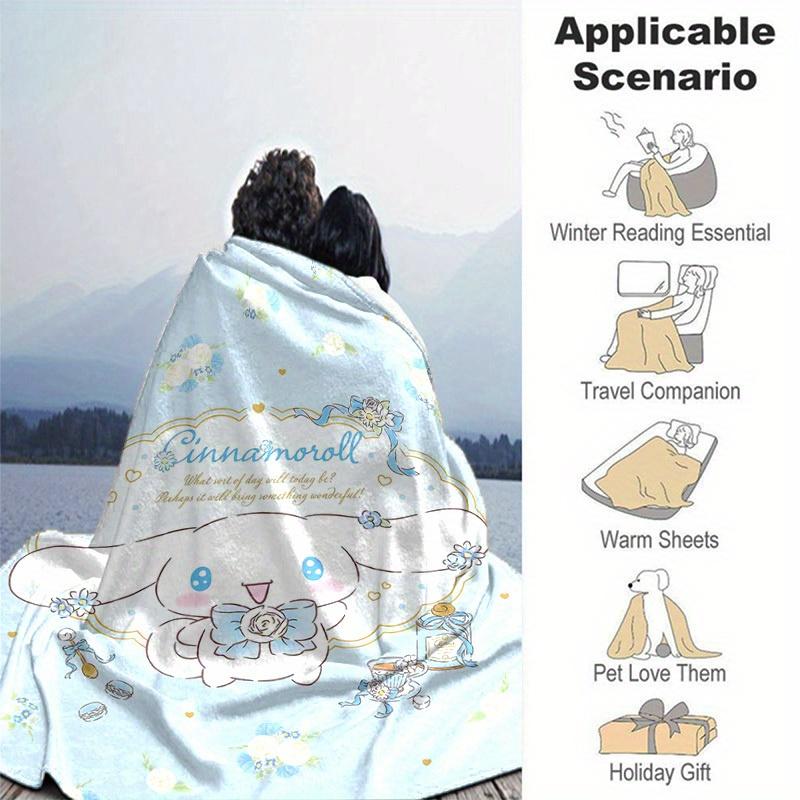 1pc, Sanrio Cinnamoroll Home Decor Flannel Blanket: Perfect Gift for Bedroom, Living Room, Travel, Camping, Car, Beach, Office Naps, Ideal Sofa Blanke