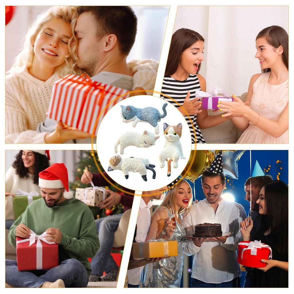 Zibeem Little Cat Figurine, Cat Figurine | Cat Figurine 4X Cute Little Sleeping Cat