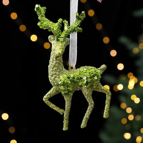 Glitter Christmas Ornaments Green Sequined Butterfly/Star/Reindeer Xmas Tree Hanging Decorations for Xmas Tree Holiday Home Party Decor