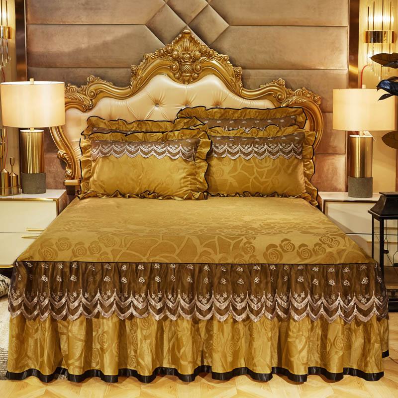 Velvet Lace Bed Skirt European-Style Embossed Bedspread Non-Slip Protective Cover Autumn and Winter Warm Bedding