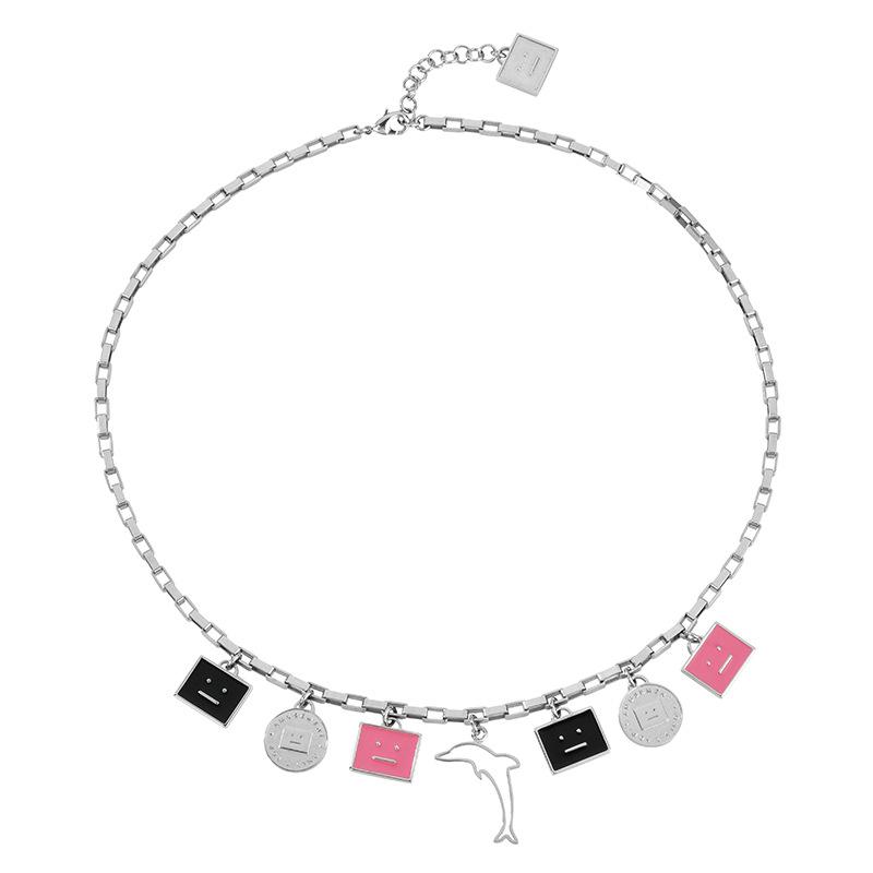 Dolphin Fashionable Smiling Face Pendant Necklace In Durable Titanium Steel For Men Women And