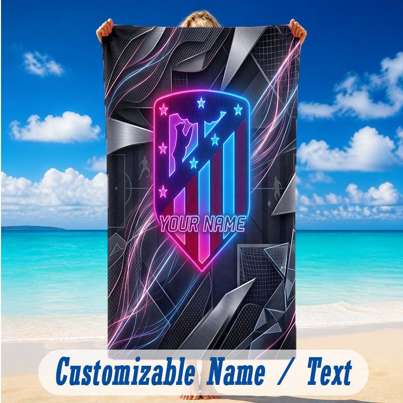Beach Towel Custom Name Text, Quick Dry Large Towel For Beach HomeAtletico Madrid