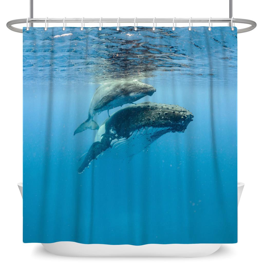 Underwater World Theme Bathroom Shower Curtain Sharks Turtles Jellyfish Decor Waterproof Bathroom Polyester Curtain With Hooks