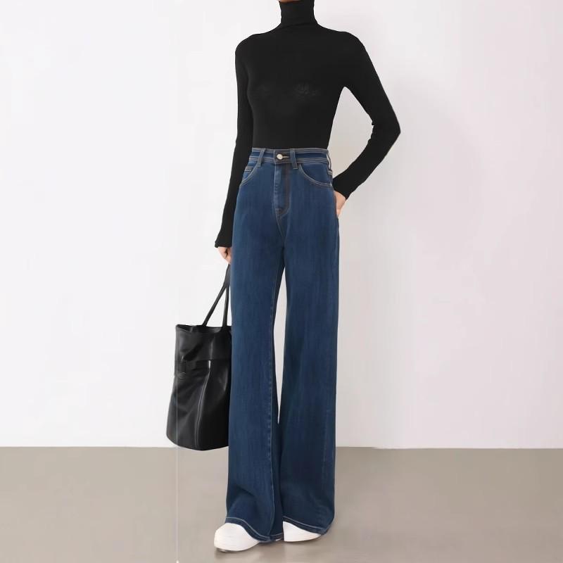 

Women s High Waist Blue Winter Flocked Wide-Leg Jeans - 2025 Collection, Slimming, Warm, Versatile, Elastic Straight-Leg Long Pants 26