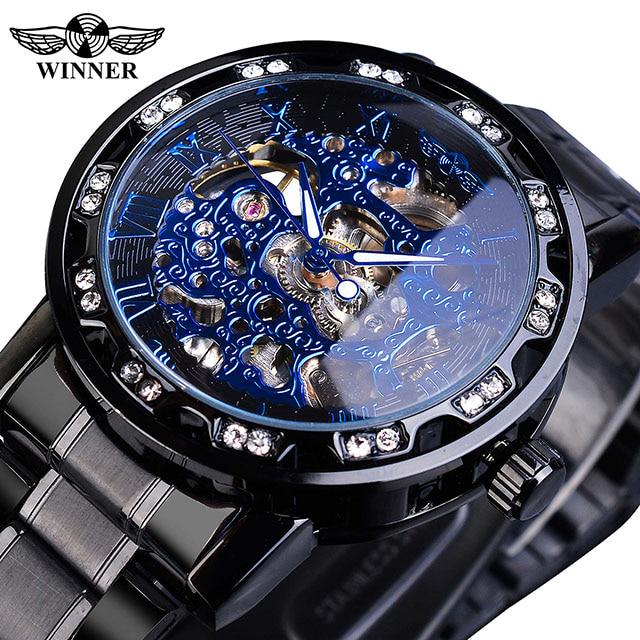 WINNER Transparent Mode Leuchtende Getriebe Bewegung Royal Design Männer Top Marke Luxus Männliche Mechanische Skeleton Armbanduhr